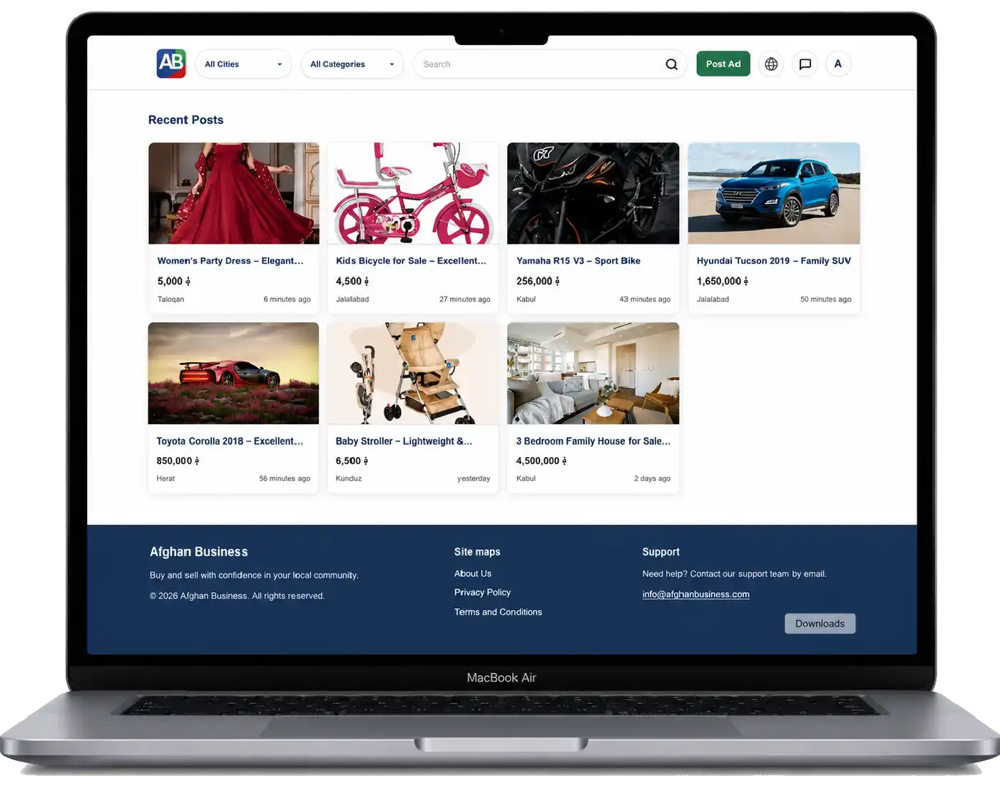 Marketplace home page with featured products, categories, and search